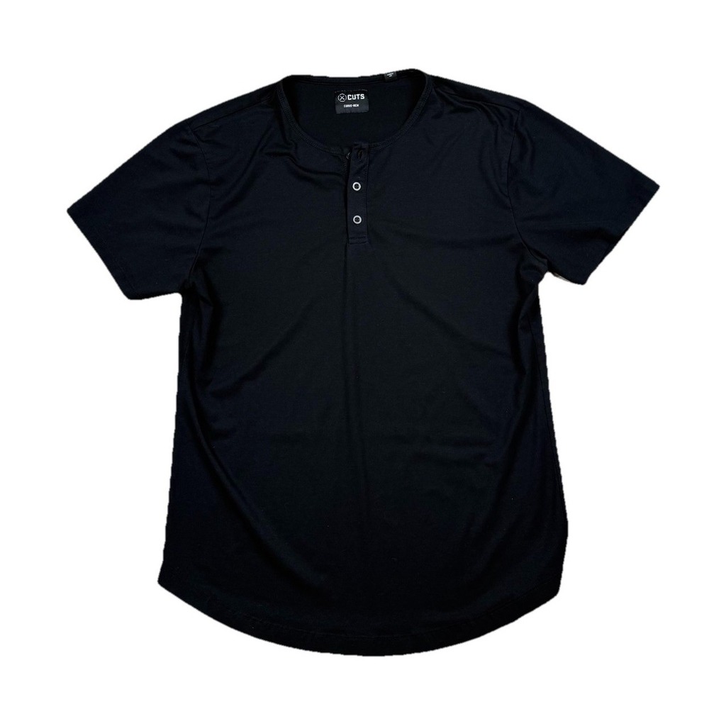 Cuts Clothing Shirt Mens Large Black Curve-Hem Short Sleeve Henley Tee